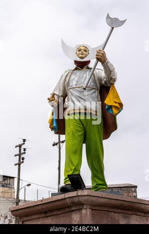 Chivay is a small town in the Peruvian Andes where most people spend the night before going to see the Cross of the Condor Stock Photo