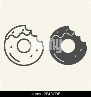 Donut with a mouth bite line and glyph icon. Bitten donut vector illustration isolated on white. Dessert outline style design, designed for web and Stock Vector