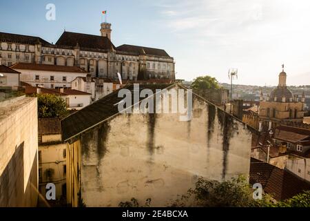 Coimbra, Portugal - October 16 2020: Architecture details of Coimbra city and University of Coimbra (moved permanently to its current city in 1537) on Stock Photo