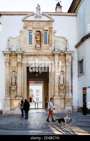 Coimbra, Portugal - October 16 2020: Architecture details of Coimbra city and University of Coimbra (moved permanently to its current city in 1537) on Stock Photo