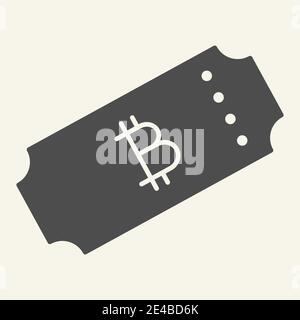 Ticket bitcoin solid icon. Crypto ticket vector illustration isolated on white. Cryptocurrency glyph style design, designed for web and app. Eps 10. Stock Vector
