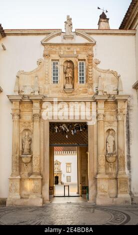 Coimbra, Portugal - October 16 2020: Architecture details of Coimbra city and University of Coimbra (moved permanently to its current city in 1537) on Stock Photo