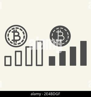 Bitcoin chart line and glyph icon. Crypto graph vector illustration isolated on white. Cryptocurrency diagram outline style design, designed for web Stock Vector