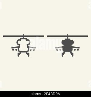 Combat helicopter line and glyph icon. Military copter vector illustration isolated on white. Chopper outline style design, designed for web and app Stock Vector