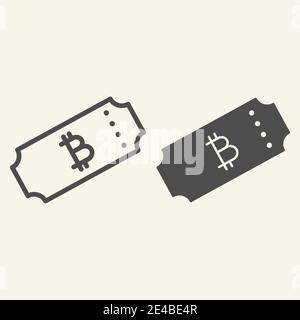 Ticket bitcoin line and glyph icon. Crypto ticket vector illustration isolated on white. Cryptocurrency outline style design, designed for web and app Stock Vector