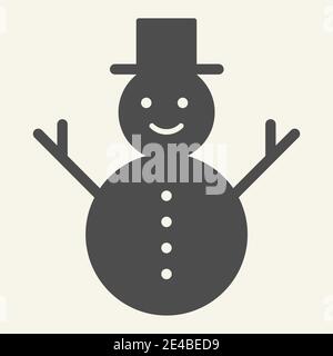 Snowman solid icon. Happy winter snowman with hat and scarf glyph style pictogram on white background. Snow New Year holiday figure for mobile concept Stock Vector