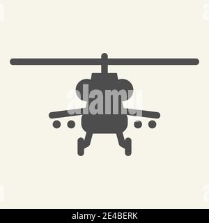 Combat helicopter solid icon. Military copter vector illustration isolated on white. Chopper glyph style design, designed for web and app. Eps 10. Stock Vector