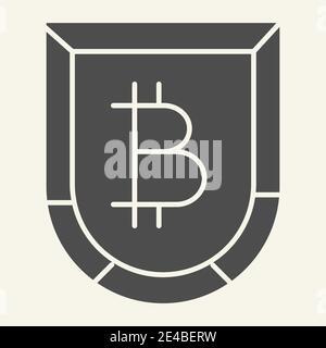 Protect bitcoin solid icon. Bitcoin shield vector illustration isolated on white. Cryptocurrency security glyph style design, designed for web and app Stock Vector