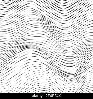 Black dotted waving lines on a white background. Vector simple pattern. Monochrome horizontal op art design. Abstract halftone computer graphic. EPS10