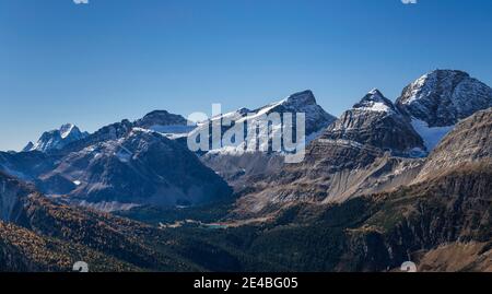 View of the Burstall Pass, Mt. Black, Mt. Cradock, Palliser Valley, Rocky Mountains, Alberta, Canada Stock Photo