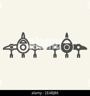Jet fighter front view line and glyph icon. Airplane vector illustration isolated on white. Air transport outline style design, designed for web and Stock Vector