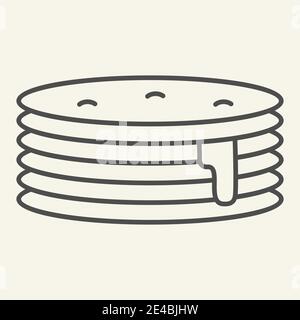 Pancakes with syrup thin line icon. Breakfast vector illustration isolated on white. Sweet brunch outline style design, designed for web and app. Eps Stock Vector