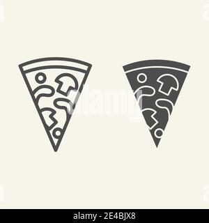 Slice of pizza with mushrooms line and glyph icon. Fast food vector illustration isolated on white. Italian food outline style design, designed for Stock Vector