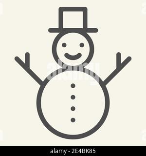 Snowman line icon. Happy winter snowman with hat and scarf outline style pictogram on white background. Snow New Year holiday figure for mobile Stock Vector