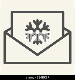 Envelope with snowflake line icon. Christmas and New Year greeting letter outline style pictogram on white background. Letter to Santa for mobile Stock Vector