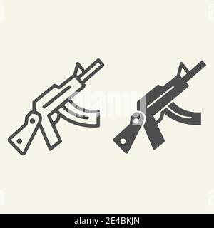 Kalashnikov assault rifle line and glyph icon. Automatic gun vector illustration isolated on white. Weapon outline style design, designed for web and Stock Vector