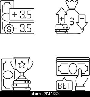 Gambling linear icons set. Point spread. Moneyline. Betting on sport events. Handicap betting. Customizable thin line contour symbols. Isolated vector Stock Vector