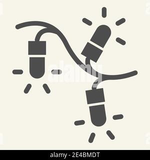 Garlands solid icon. Christmas lights glyph style pictogram on white background. Glowing light bulb for Xmas and New Year decoration for mobile Stock Vector