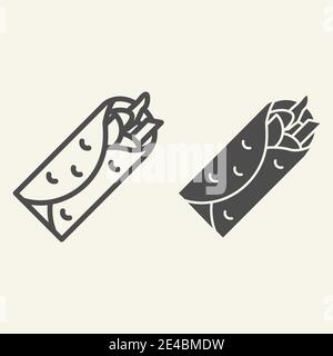Taco line and glyph icon. Mexican food vector illustration isolated on white. Burrito outline style design, designed for web and app. Eps 10. Stock Vector