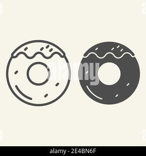 Donut line and glyph icon. Sweet food vector illustration isolated on white. Dessert outline style design, designed for web and app. Eps 10. Stock Vector