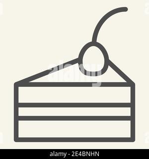 Cake piece line icon. Delicious dessert with cream and cherry outline style pictogram on white background. Piece of chocolate piecake for mobile Stock Vector
