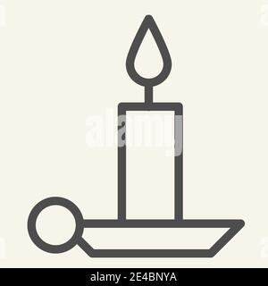 Candle line icon. Holiday candlestick on holder outline style pictogram on white background. New Year or Christmas candle for mobile concept and web Stock Vector