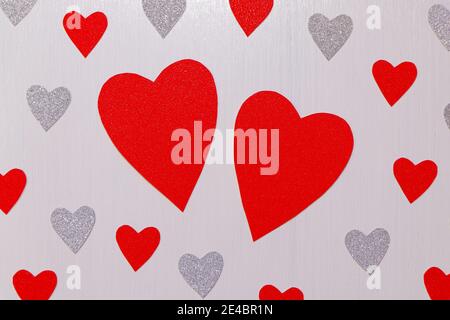 Big Red Hearts With Small Hearts On Textured White Stock Photo