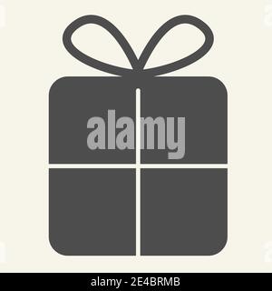 Gift solid icon. Christmas present with bow glyph style pictogram on white background. New Year giftbox for mobile concept and web design. Vector Stock Vector