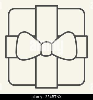Gift thin line icon. Christmas present box with bow outline style pictogram on white background. New Year or Xmas giftbox for mobile concept and web Stock Vector