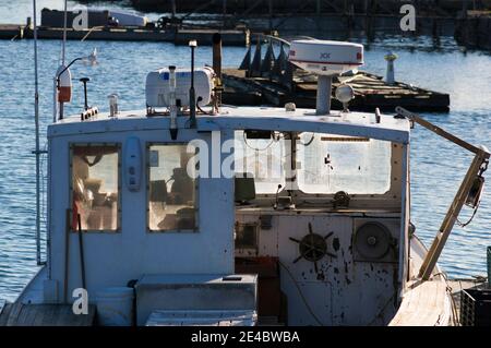 Fishing trawler at harbor, Lobster Cove, Annisquam, Gloucester, Cape Ann, Essex County, Massachusetts, USA Stock Photo