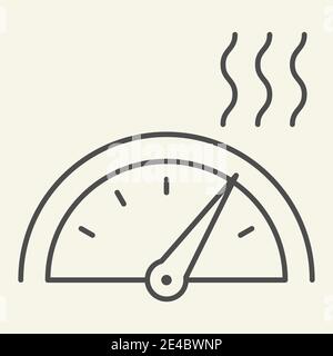 High temperature on heating or cooling control thin line icon. Thermostat symbol, outline style pictogram on beige background. Climate control display Stock Vector