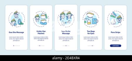 At home face care procedures onboarding mobile app page screen with concepts Stock Vector