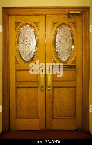 Closed door of chamber of the House of Representatives, South Dakota State Capitol, Pierre, South Dakota, USA Stock Photo