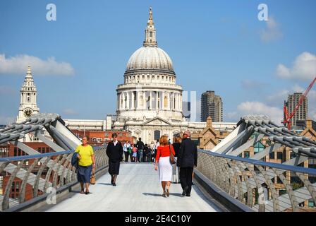 London Millennium Footbridge showing St.Paul's Cathedral, City of London, Greater London, England, United Kingdom Stock Photo