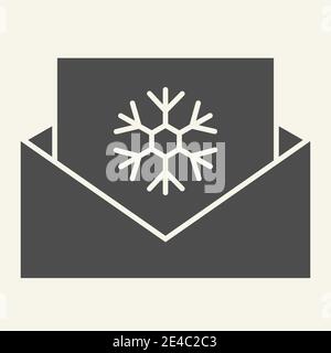 Envelope with snowflake solid icon. Christmas and New Year greeting letter glyph style pictogram on white background. Letter to Santa for mobile Stock Vector
