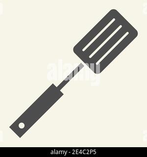 Spatula solid icon. Barbecue steel spatula, mesh symbol glyph style pictogram on beige background. Cooking ware and Kitchen utensils sign for mobile Stock Vector
