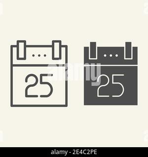 Christmas calendar line and solid icon. Twenty fifth of December calendar page outline style pictogram on white background. 25 December date page for Stock Vector