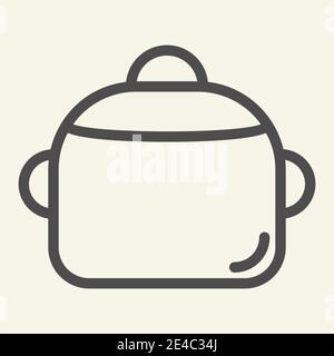 Pan line icon. Steel saucepan symbol, outline style pictogram on beige background. Cooking pot sign for mobile concept and web design. Vector graphics Stock Vector
