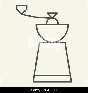 Coffee grinder thin line icon. Coffee mill symbol, outline style pictogram on beige background. Grinder sign for mobile concept and web design. Vector Stock Vector