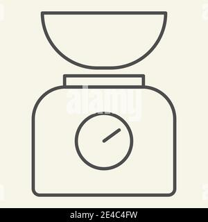 Kitchen scale with bowl thin line icon. Kitchen measuring device symbol, outline style pictogram on beige background. Weight scale sign for mobile Stock Vector