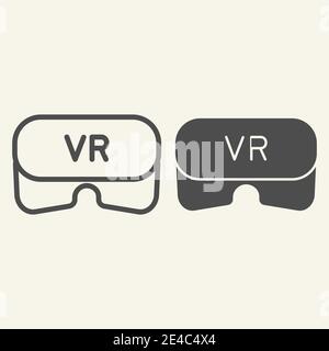Virtual reality helmet line and glyph icon. VR glasses vector illustration isolated on white. Game technology outline style design, designed for web Stock Vector