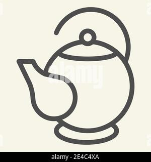 Teapot line icon. Ceramic kettle for tea symbol, outline style pictogram on beige background. Oval teapot sign for mobile concept and web design Stock Vector