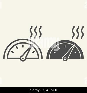 High temperature on heating or cooling control line and solid icon. Thermostat symbol, outline style pictogram on beige background. Climate control Stock Vector