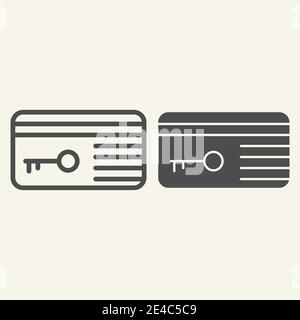 Key card line and solid icon. Hotel electronic room keycard symbol, outline style pictogram on beige background. Electronic plastic pass sign for Stock Vector