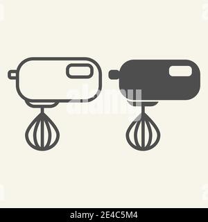 Kitchen mixer line and solid icon. Electric hand mixer symbol, outline style pictogram on beige background. Kitchen equipment sign for mobile concept Stock Vector
