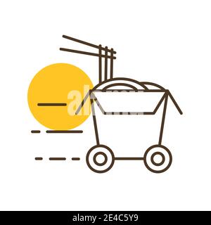 Wheeled wok box vector icon. Delivery sign. Graph symbol for cooking web site and apps design, logo, app, UI Stock Vector