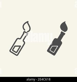 Fire cocktail line and glyph icon. Molotov cocktail vector illustration isolated on white. Fire bottle outline style design, designed for web and app Stock Vector