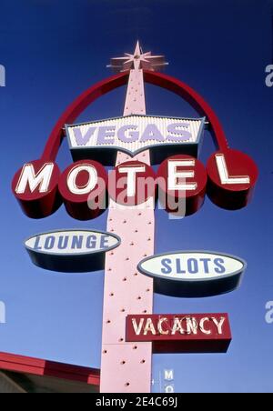 Vegas Motel sign on Fremont Street in Las Vegas, Nevada Stock Photo
