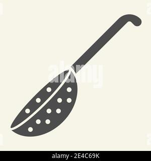 Colander solid icon. Handle kitchen strainer symbol, glyph style pictogram on beige background. Kitchen utensils and cooking sign for mobile concept Stock Vector