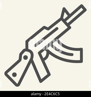 Kalashnikov assault rifle line icon. Automatic gun vector illustration isolated on white. Weapon outline style design, designed for web and app. Eps Stock Vector